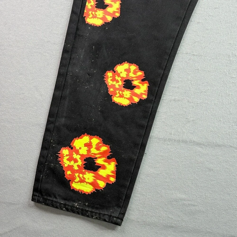 Denim Tears Levis 501 Jeans Mens 36x32 Black Orange Yellow Flame Wreath Print